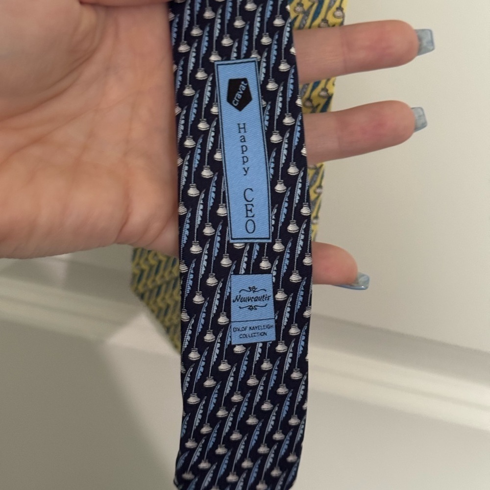 Silk Blue and Yellow Patterned Ties for Business - Picture 11 of 11